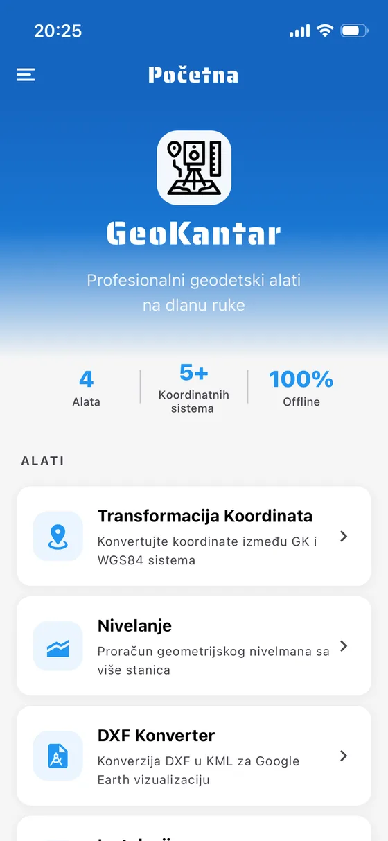 GeoKantar geodetska aplikacija za transformaciju koordinata i DXF izvoz