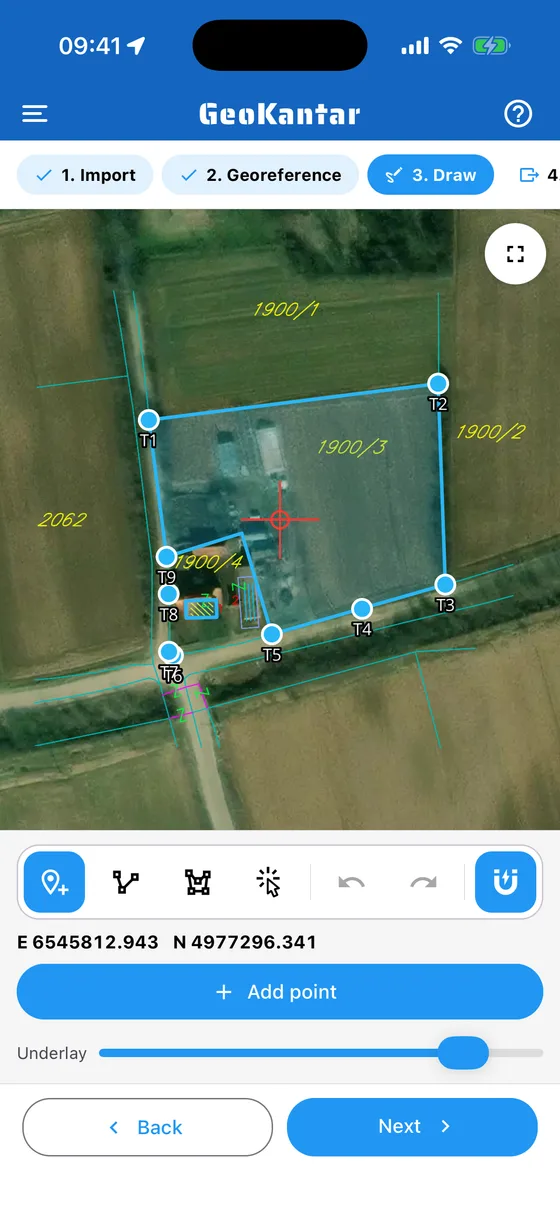 GeoKantar: PDF podloga: plan preko satelitskog snimka.