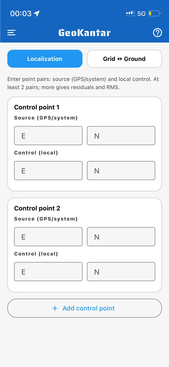 GeoKantar — localization, Helmert fit to control points