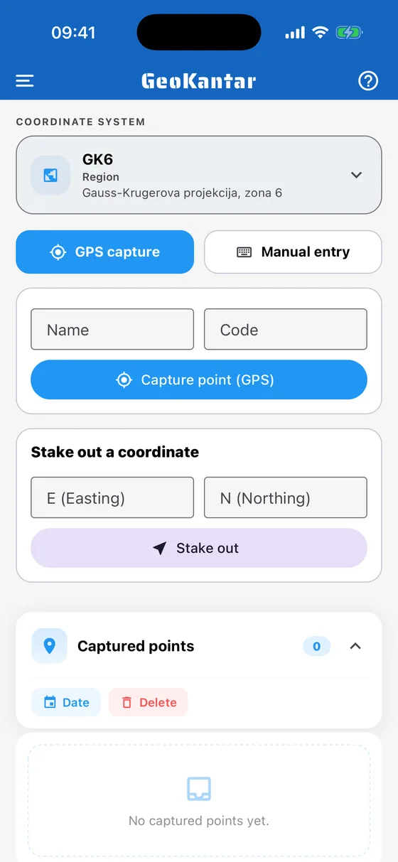 GeoKantar: Snimi tačku GPS-om ili iskolči upisanu koordinatu.