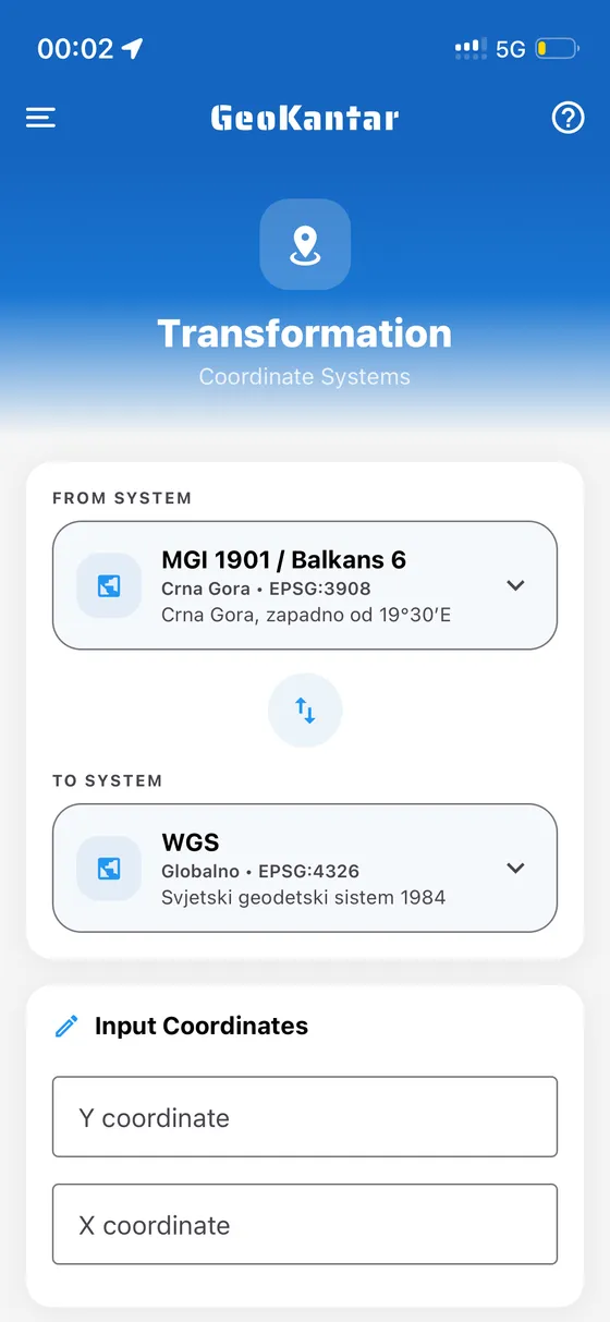 GeoKantar — transformacija koordinata između GK zona i WGS84